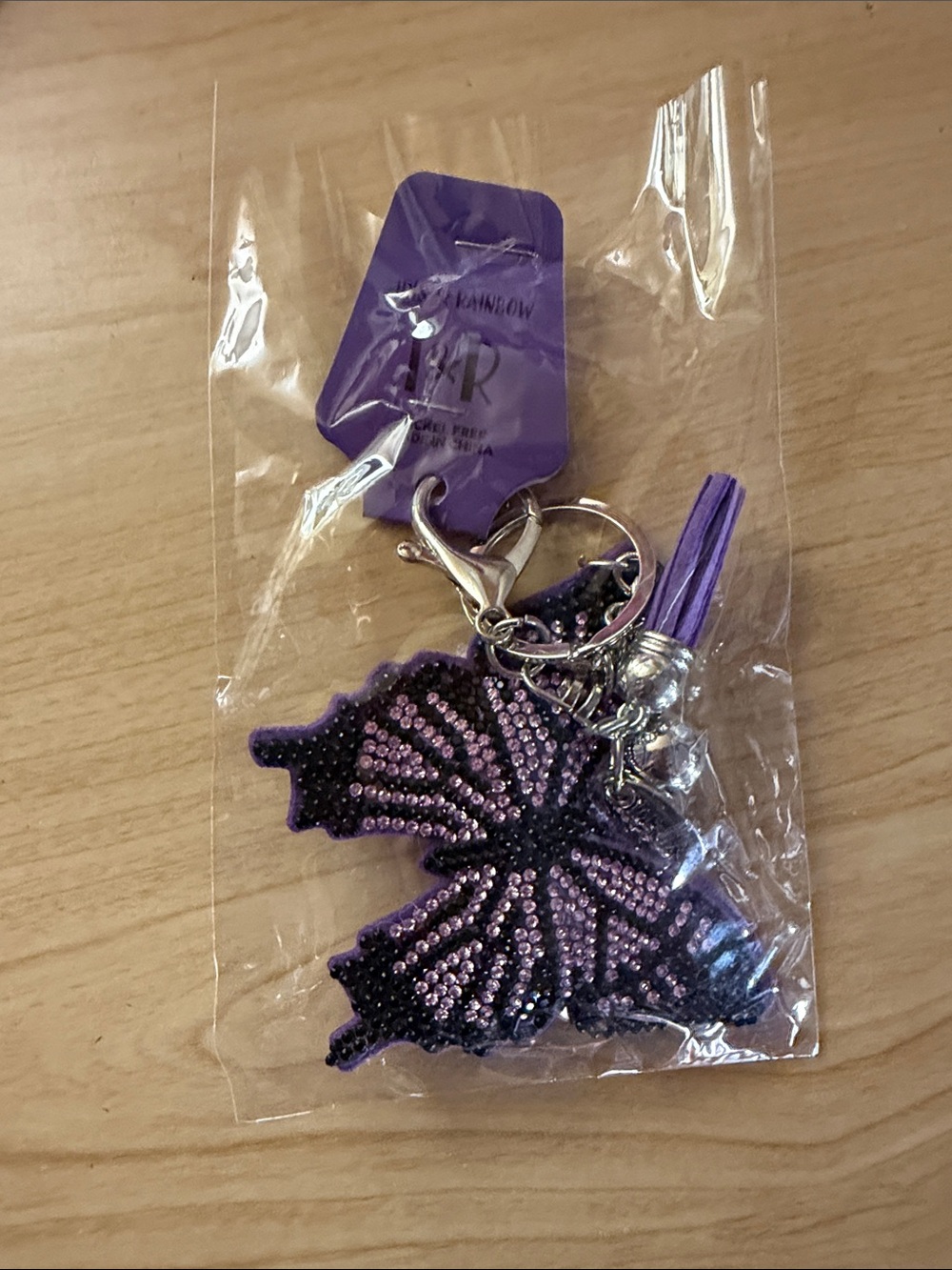 Purple Rhinestone Butterfly Key & Card Holder Charm